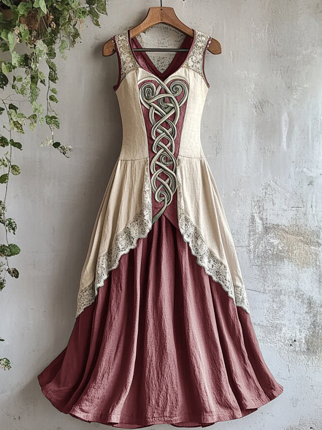 Cardydony Viking Tribal Celtic Knot Art Lace Linen Tank Dress