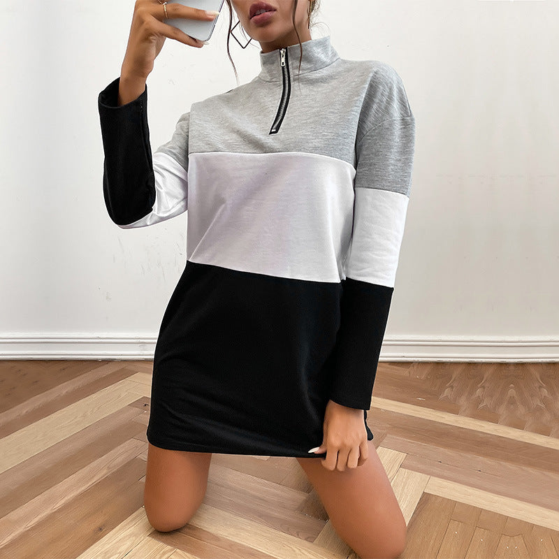 Cardydony Women's Color Block Quarter-Zip Dress - Sporty Street Style