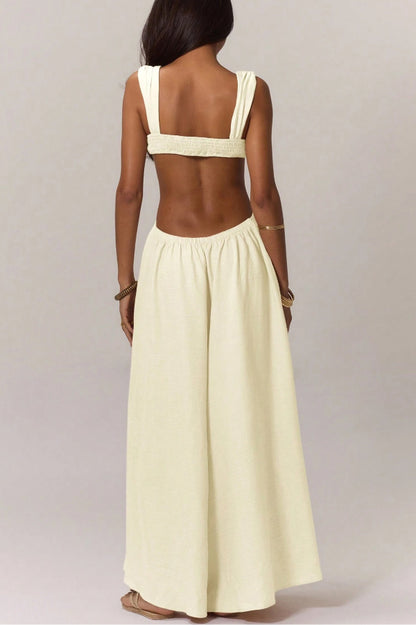 Cardydony Women's Solid Color Casual Camisole Loose Stretch Wide-leg Jumpsuit