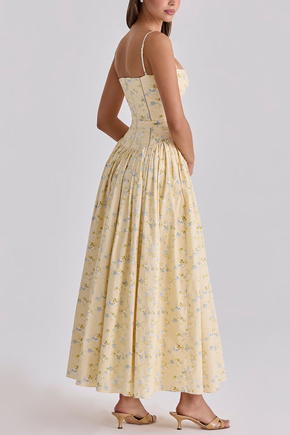 Cardydony Women's Romantic Countryside Stretch Cotton Blend Floral Print Cutout Trim Slip Midi Dress