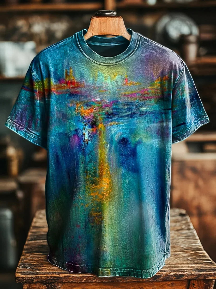 Cardydony Unisex Retro Abstract Waterfall Print Casual T-shirt