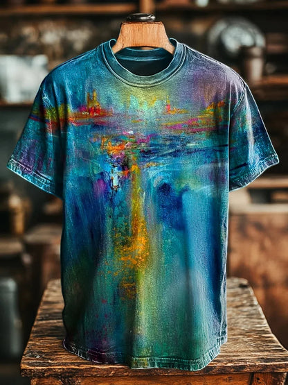 Cardydony Unisex Retro Abstract Waterfall Print Casual T-shirt