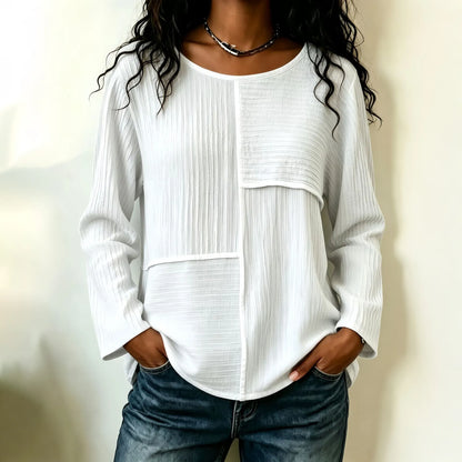 Cardydony Women's Textured Striped Patchwork Loose Batwing Sleeve Casual Blouse