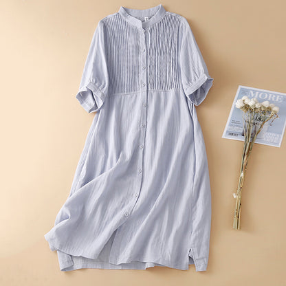 Cardydony Women's Solid Color Multi-pleated Linen Blend Dress