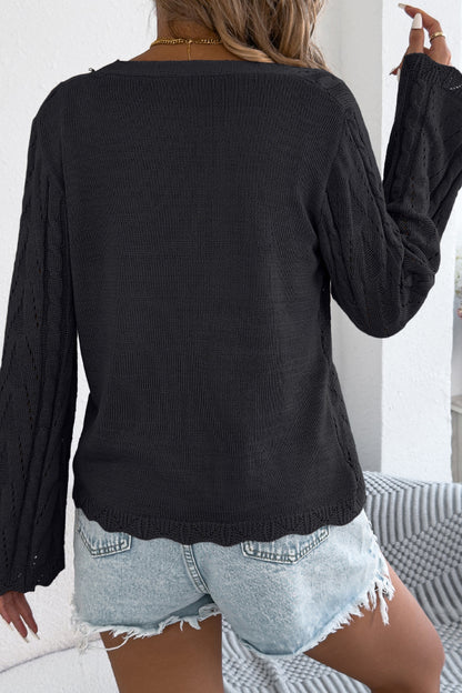 Cardydony Women's Solid Color Loose V-neck Long-sleeved Vacation Knit Cardigan
