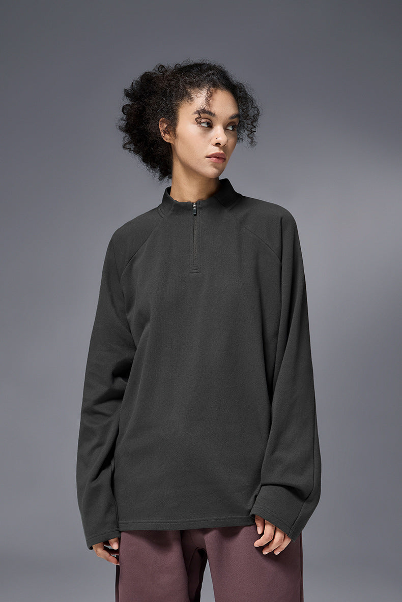 Cardydony Women's Women's Half Zip Long Sleeve T Shirt Cotton Blend - Relaxed Fit Casual Top