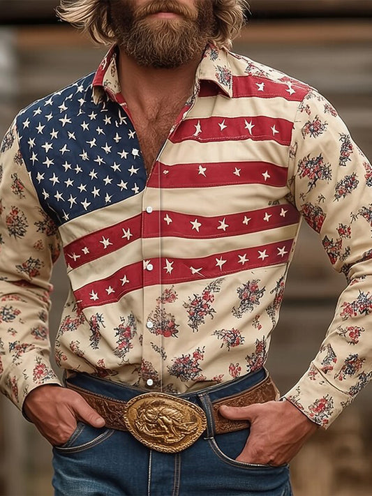 Cardydony Men's Us Flag Patriotic America's 250th Anniversary Long Sleeve Shirt
