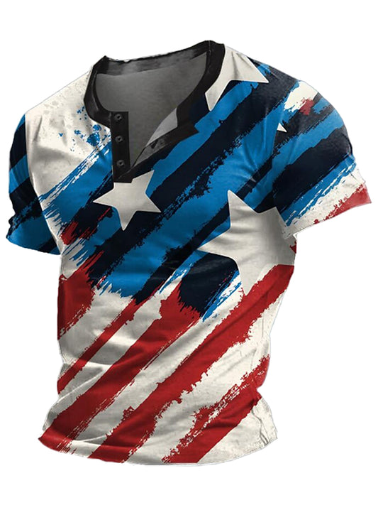 Cardydony Men's American Us Flag 1776 Design Print Henley T-shirt