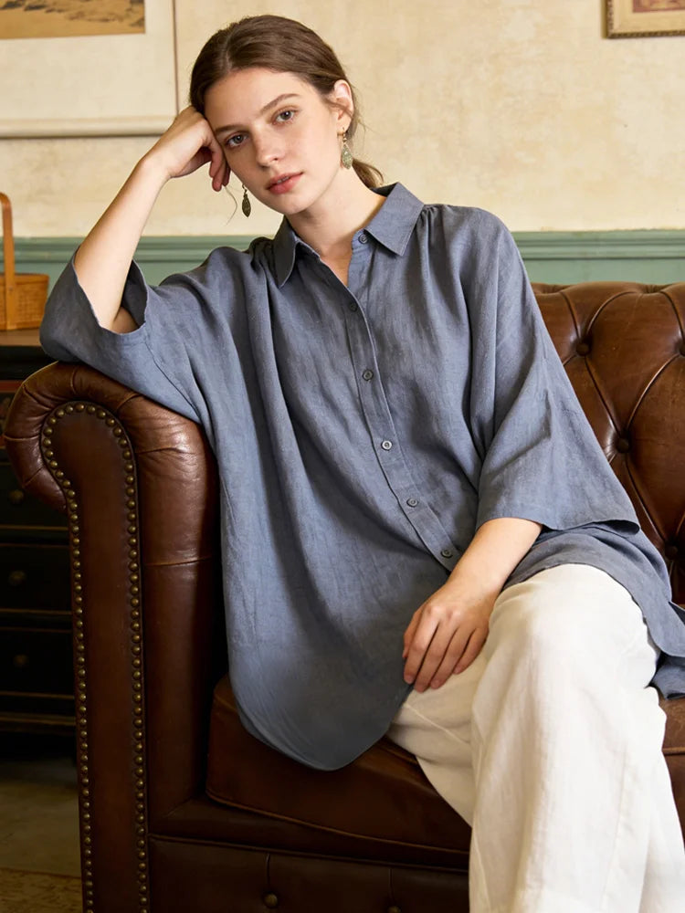 Cardydony Elegant Vintage Japanese Cotton And Linen Long Sleeve Shirt