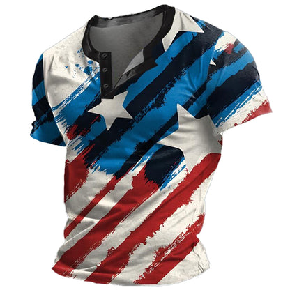 Cardydony Men's American Us Flag 1776 Design Print Henley T-shirt