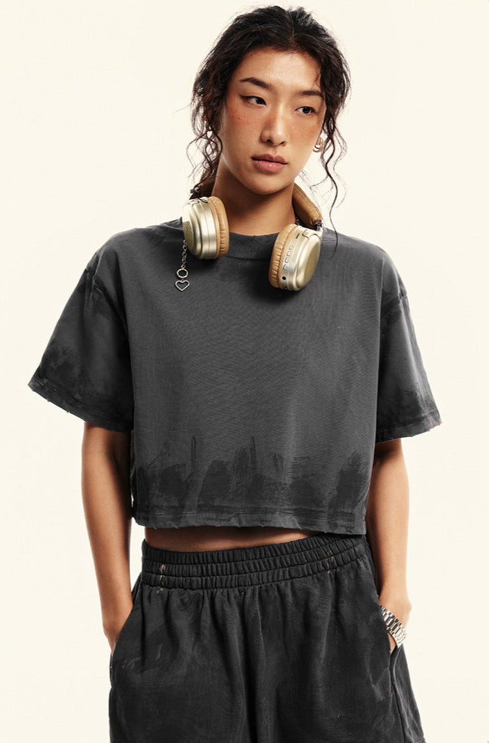 Cardydony Women's Washed Effect Cropped Set