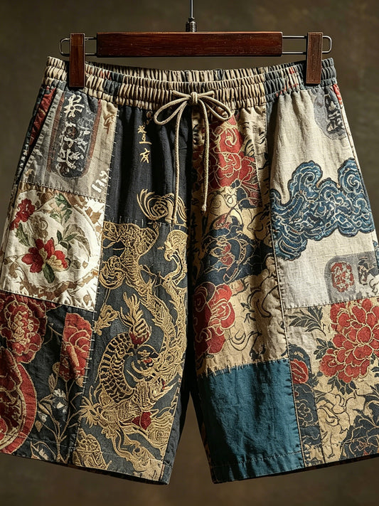 Cardydony Men's Japanese-style Floral And Tiger Print Casual Shorts