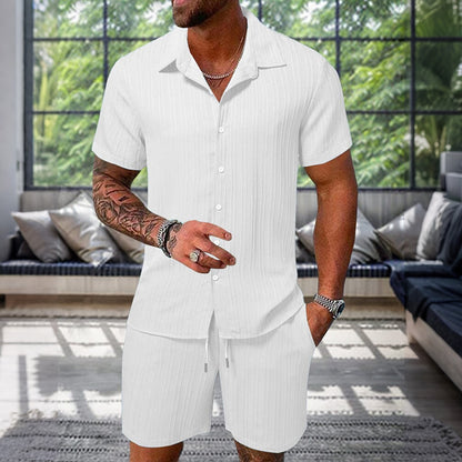Cardydony Men's Leisure Textured Shirt Set