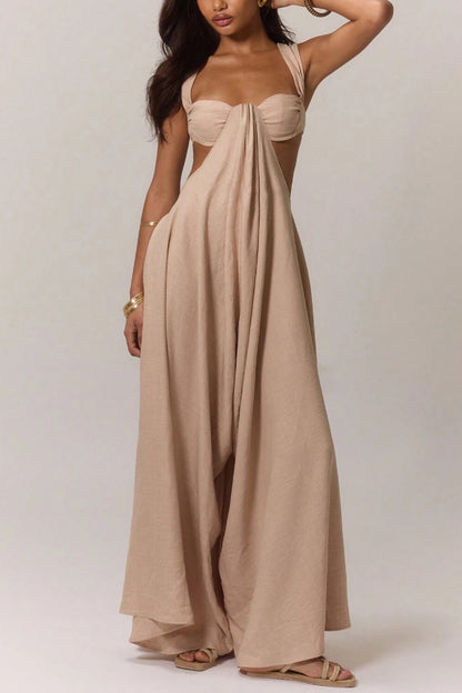 Cardydony Women's Solid Color Casual Camisole Loose Stretch Wide-leg Jumpsuit