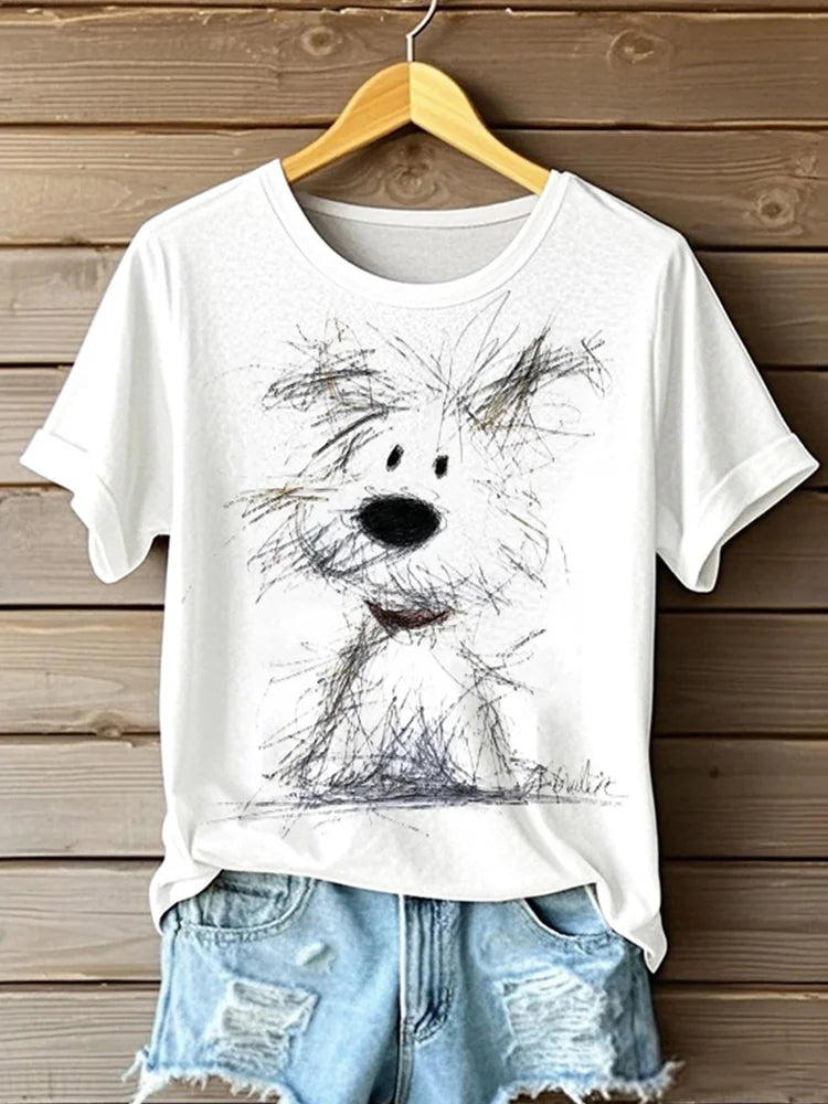 Cardydony Sketchy Puppy Line Art Short Sleeve T-shirt