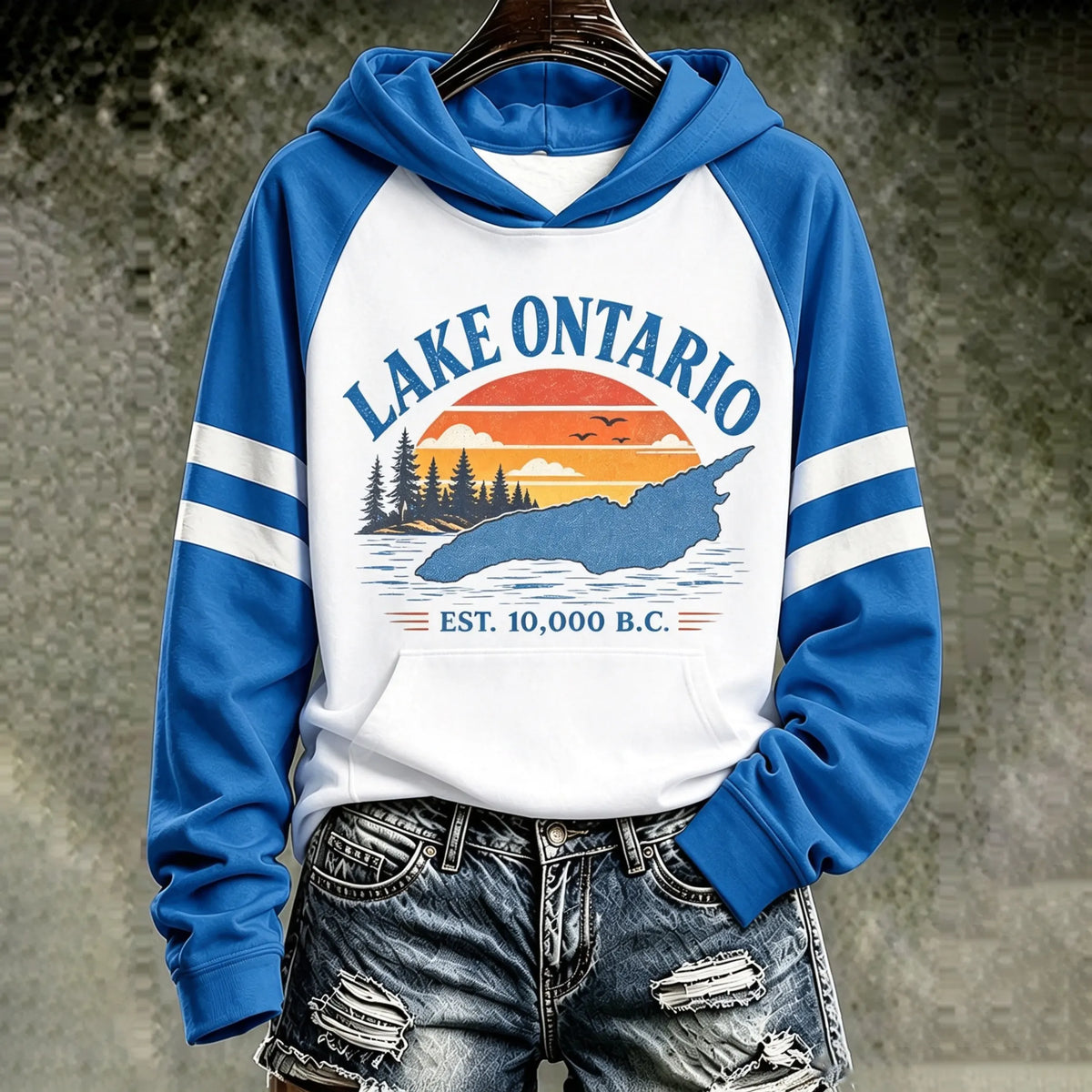Cardydony Women's Retro Lake Ontario Est. 10,000 B.c. Print Hoodie