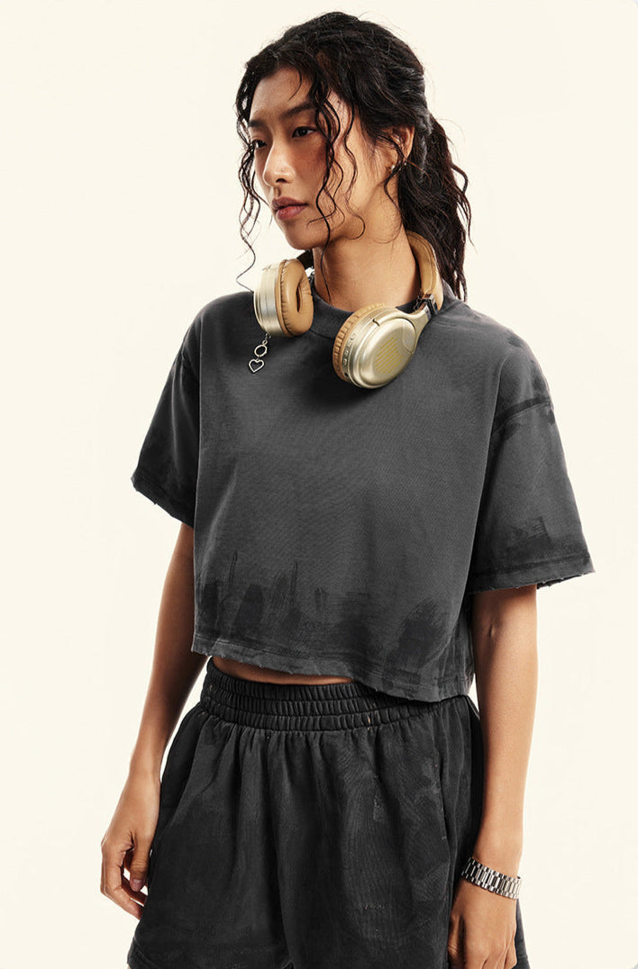 Cardydony Women's Washed Effect Cropped Set