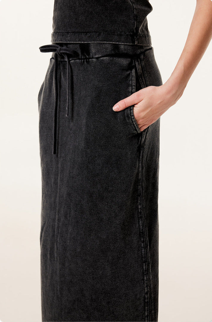 Cardydony Women's Washed Denim Maxi Dress | Vintage Streetwear Style
