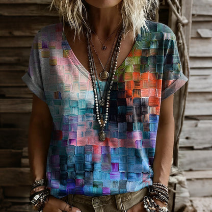 Cardydony Women's Geometric Art Print Crew Neck Short Sleeve T-shirt