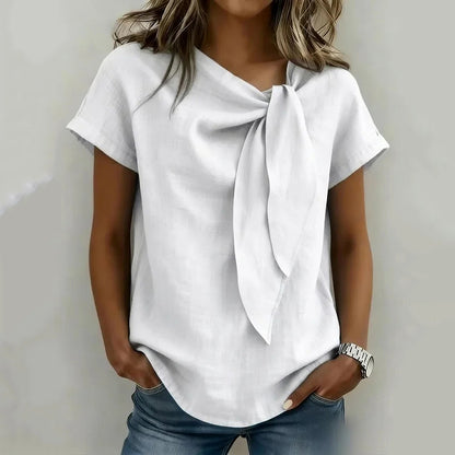 Cardydony Casual Short Sleeves Lace Up Linen T-shirt