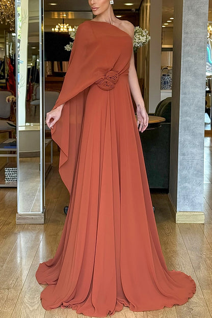 Cardydony Women's Iriena Chiffon One Shoulder Rose Decoration Waist Formal Maxi Dress