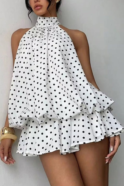 Cardydony Women's  Fashionable Chiffon Halter Neck Backless Lace-up Casual Vacation Mini Dress