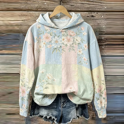 Cardydony Women's Pink Rose And Butterfly Art Print Patchwork Hoodie