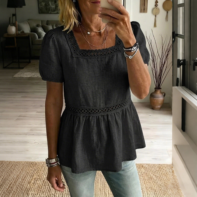 Cardydony Women's Vintage Elegant Openwork Cotton And Linen Top