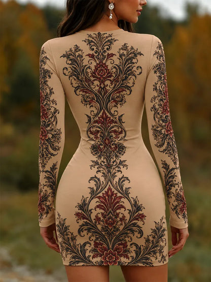 Cardydony Women's Gothic Halloween American Traditional Tattoo Symmetrical Floral Bodycon Dress