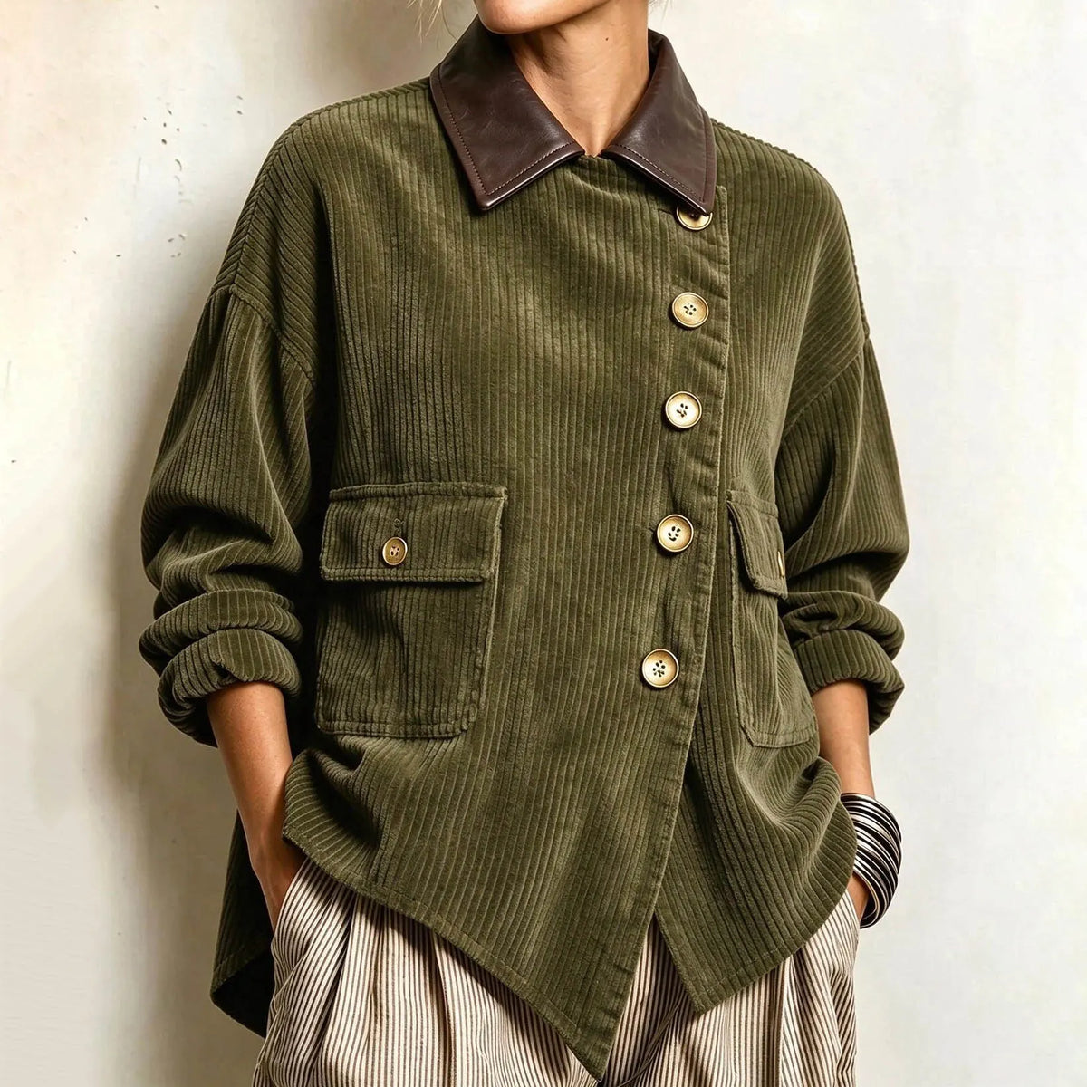 Cardydony Women's Fall Winter Cozy Asymmetric Corduroy Top