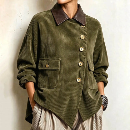Cardydony Women's Fall Winter Cozy Asymmetric Corduroy Top