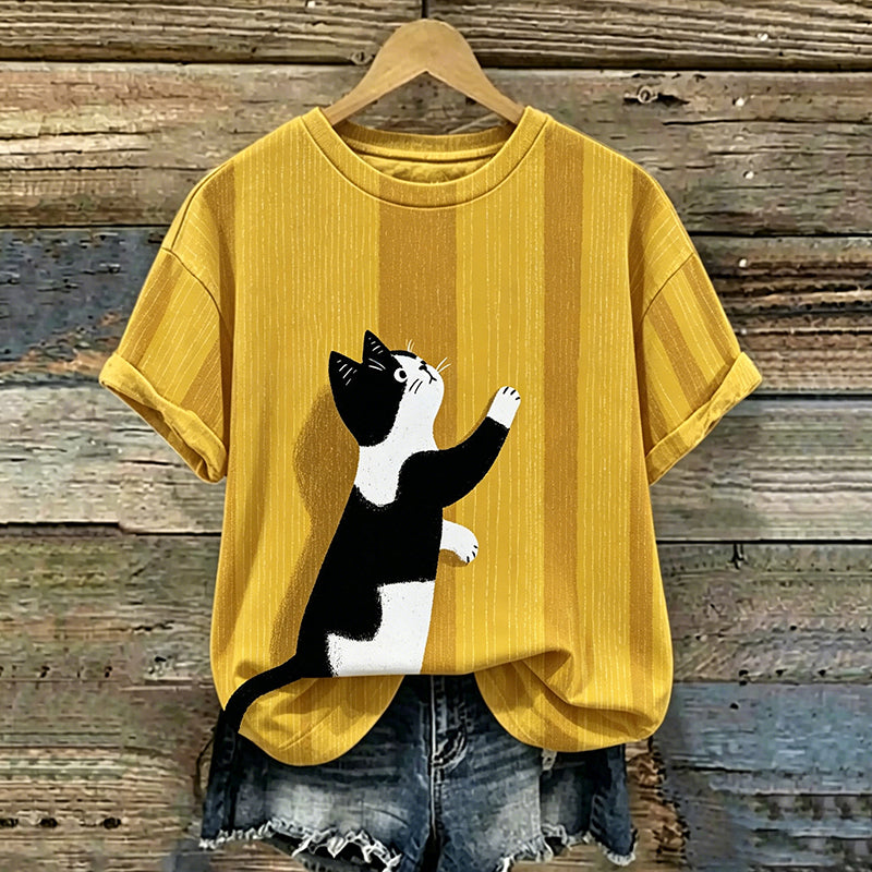 Cardydony Women's Cute Cat Print Casual T-shirt
