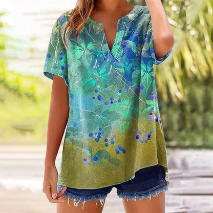 Cardydony Women's Casual Retro Plant Flower Print Cotton And Linen Shirt