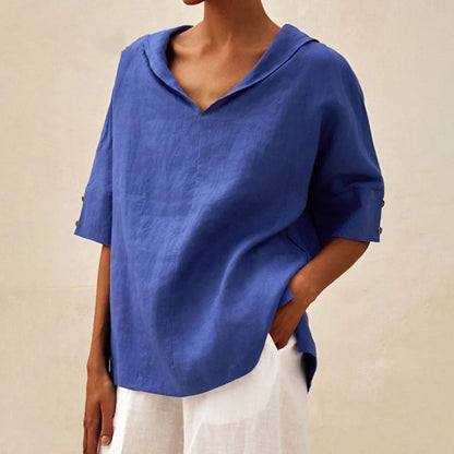 Cardydony Women's Casual Linen V-Neck Shirt