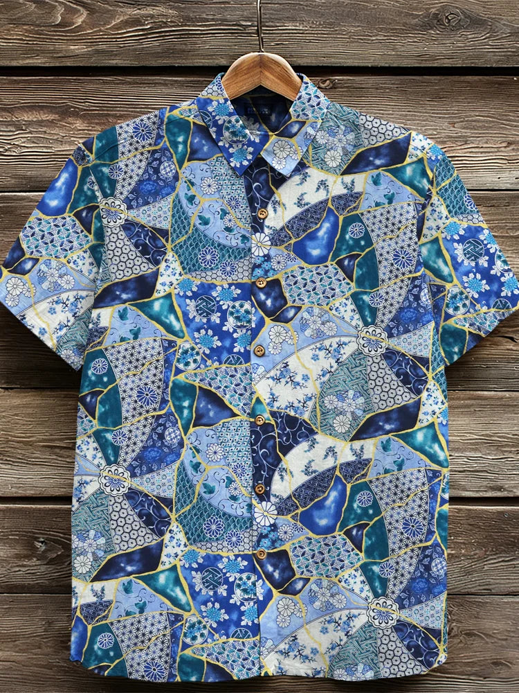 Cardydony Vintage Japanese Inspired Pattern Cozy Linen Shirt