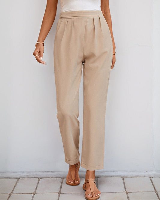 Cardydony Women's High Waist Pleated Trousers | Elegant Straight-Leg Pants