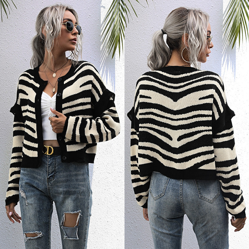 Cardydony Women's Color-Block Patterned Knit Cardigan with V-Neck