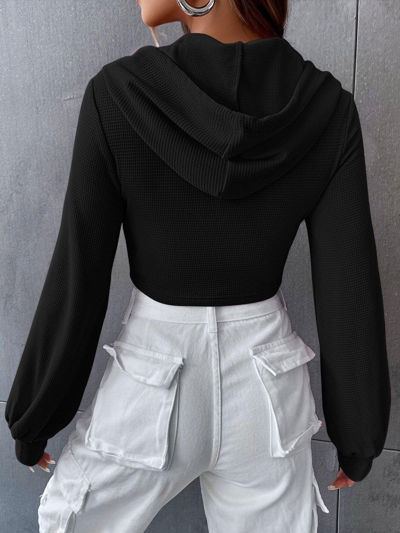 Cardydony Women's Trendy Black Cutout Hoodie Top - Edgy and Versatile