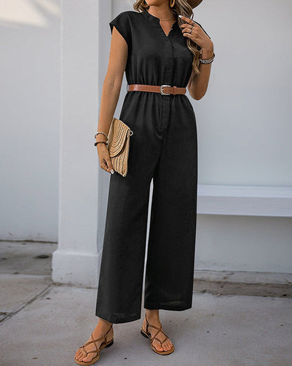 Cardydony Women's Wide Leg Jumpsuit | Short Sleeve Button-Up Romper