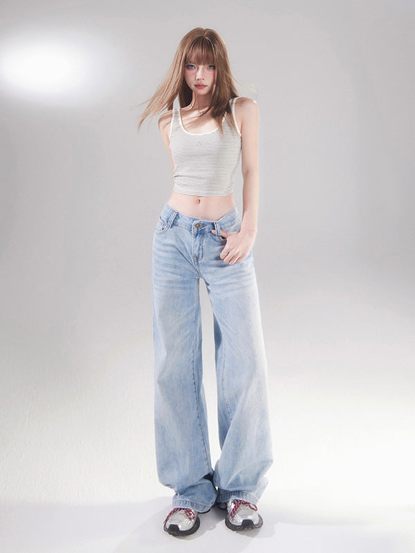 Cardydony Women's Y2K Low Rise Jeans Women | Light Wash Straight Leg Denim Pants Vintage Streetwear