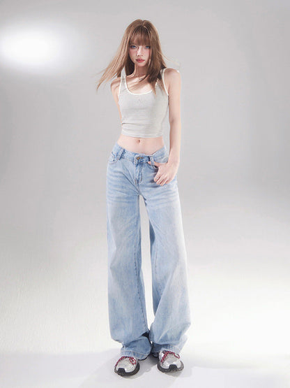 Cardydony Women's Y2K Low Rise Jeans Women | Light Wash Straight Leg Denim Pants Vintage Streetwear