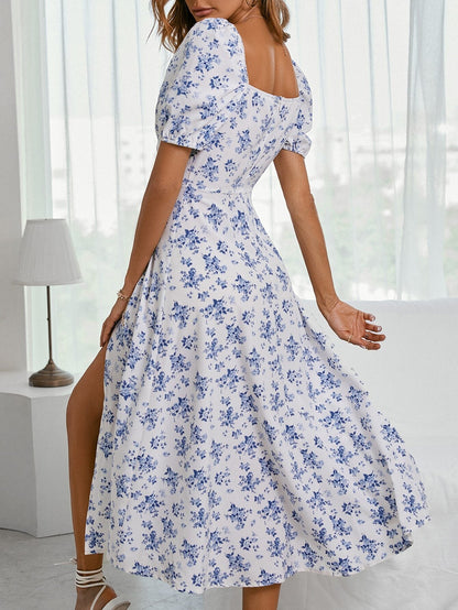 Cardydony Women's Floral Maxi Dress with Puff Sleeves | Drawstring A-Line Summer Dress for Women