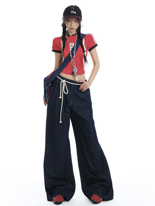 Cardydony Women's Y2K Drawstring Denim Wide Leg Jeans | Streetwear Pants Women Oversized Fit