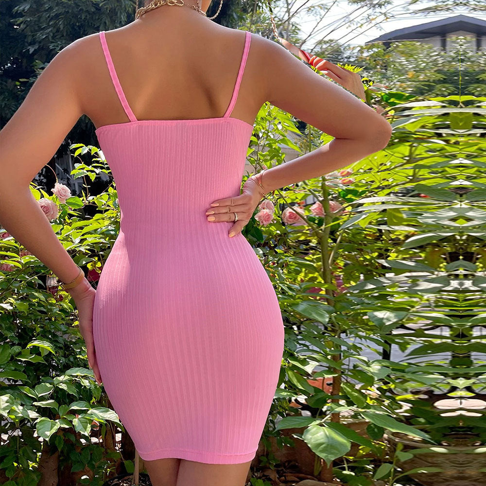 Cardydony Women's Ruffled Tie-Front Ribbed Mini Bodycon Dress