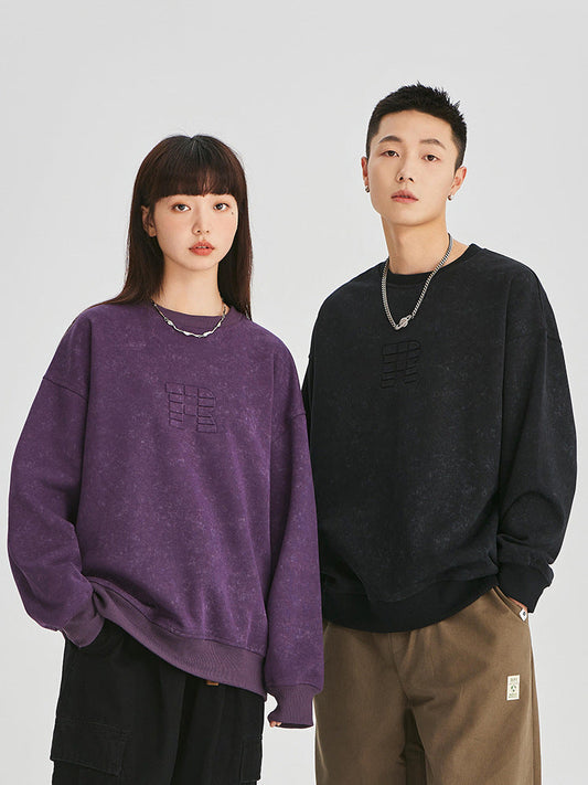Cardydony Embossed Vintage Wash Cotton Blend Sweatshirt