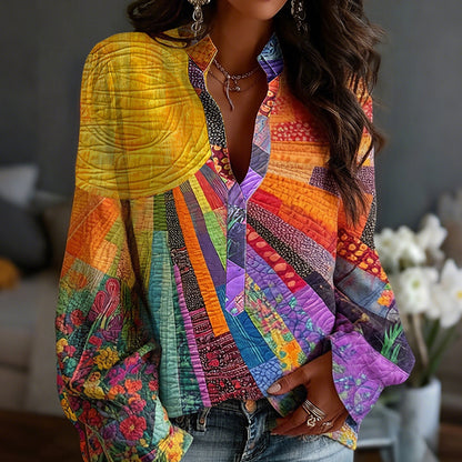 Cardydony Women's Floral In Gradient Art Print Flowy Linen Blend Tops