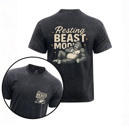 Cardydony Resting Beast Mode Printed Washed Gym Shirt