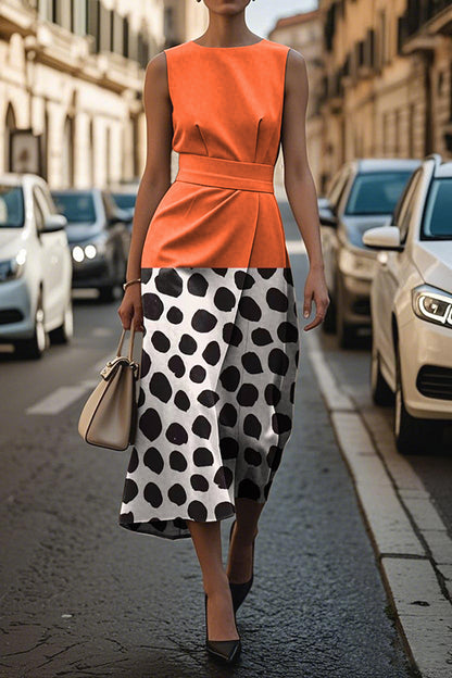 Cardydony Women's Unique Print Sleeveless Round Neck Casual Midi Dress