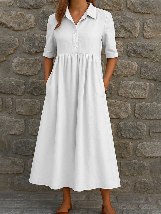 Cardydony Casual Short Sleeve Pocket Shirt Midi Dress