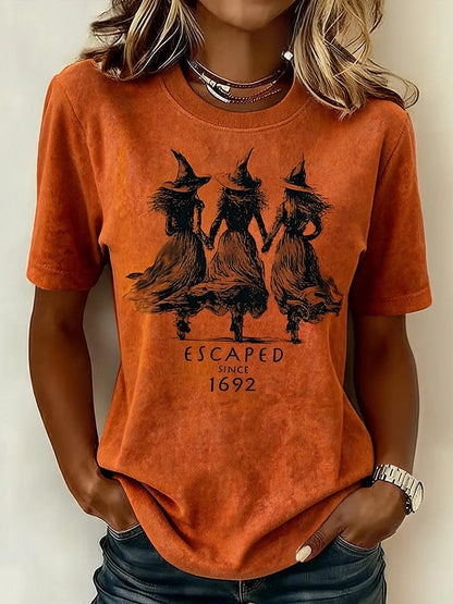 Cardydony Women's Retro Halloween Print Casual T-shirt